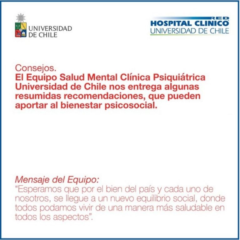 Bienestar Psicosocial – Consejos del Equipo Clínica Psiquiátrica U. de Chile