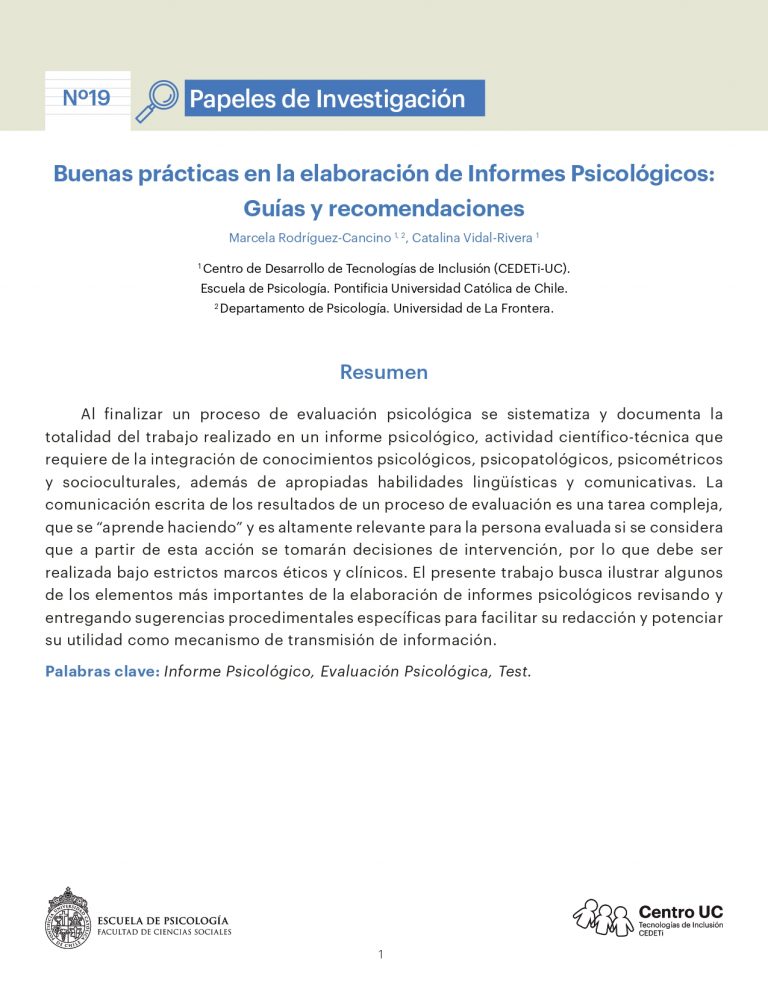 Buenas prácticas en la elaboración de Informes Psicológicos
