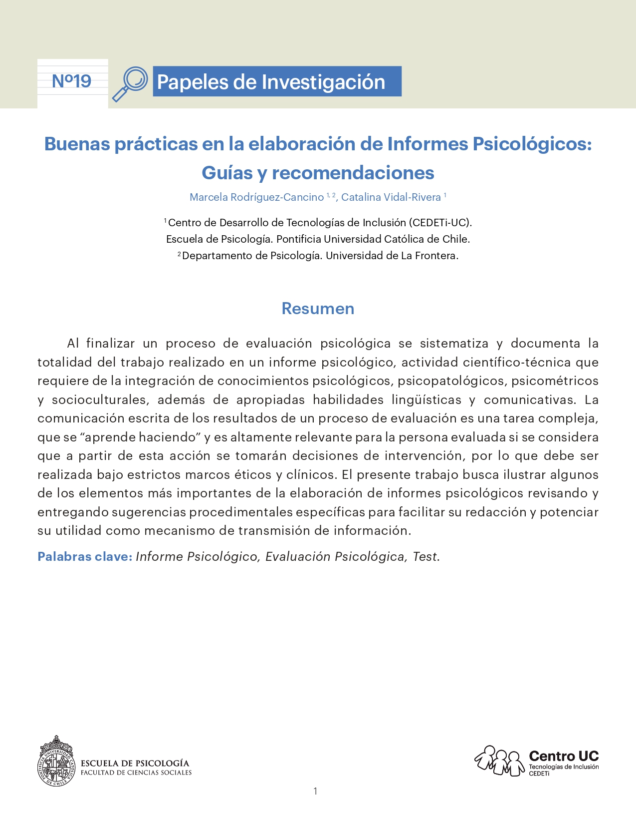 Buenas prácticas en la elaboración de Informes Psicológicos